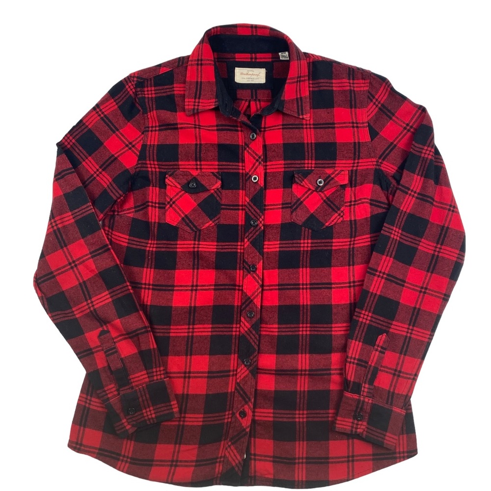 Weatherproof Vintage Women's Red Black Buffalo Plaid Button Down Shirt Size M